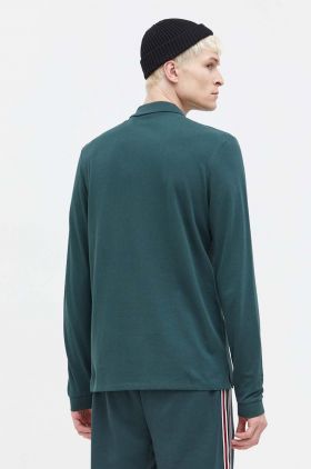 HUGO longsleeve din bumbac culoarea verde, neted