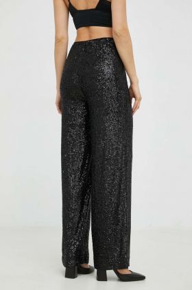 Gestuz pantaloni femei, culoarea negru, lat, high waist