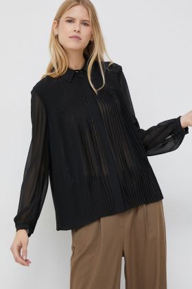 Emporio Armani camasa femei, culoarea negru, cu guler clasic, regular