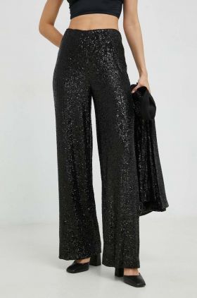 Gestuz pantaloni femei, culoarea negru, lat, high waist