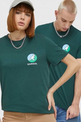 Kangol tricou din bumbac culoarea verde, cu imprimeu