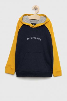 Quiksilver bluza copii culoarea albastru marin, cu glugă, cu imprimeu