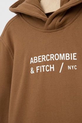 Abercrombie & Fitch bluza copii culoarea maro, cu glugă, cu imprimeu