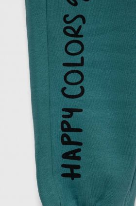 United Colors of Benetton pantaloni de trening pentru copii culoarea turcoaz, cu imprimeu