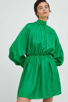 Samsoe Samsoe rochie de matase culoarea verde, mini, evazati