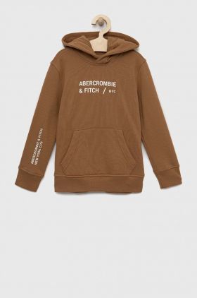 Abercrombie & Fitch bluza copii culoarea maro, cu glugă, cu imprimeu