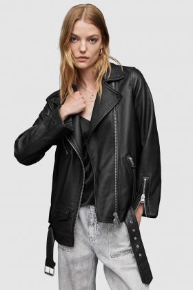 AllSaints geaca ramones de piele femei, culoarea negru, de tranzitie