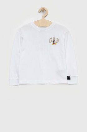 GAP longsleeve din bumbac pentru copii culoarea alb, cu imprimeu