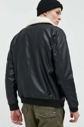 Hollister Co. geaca barbati, culoarea negru, de tranzitie