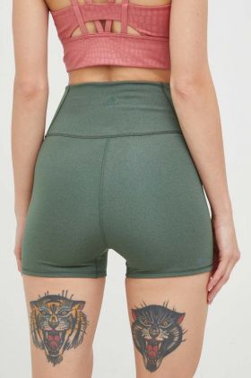 adidas Performance pantaloni scurți de yoga Studio Lux Fire femei, culoarea verde, neted, high waist