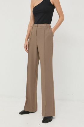 Herskind pantaloni Valentina femei, culoarea maro, evazati, high waist