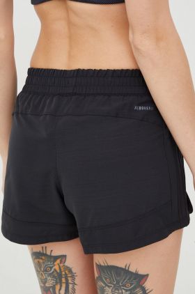 adidas Performance pantaloni scurți de antrenament femei, culoarea negru, neted, medium waist