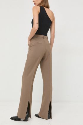 Herskind pantaloni Valentina femei, culoarea maro, evazati, high waist