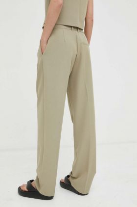 Samsoe Samsoe pantaloni femei, culoarea bej, drept, high waist