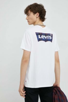 Levi's tricou din bumbac culoarea alb, cu imprimeu