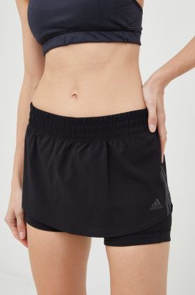 Adidas Performance pantaloni scurți de alergare run icons femei, culoarea negru, cu imprimeu, medium waist