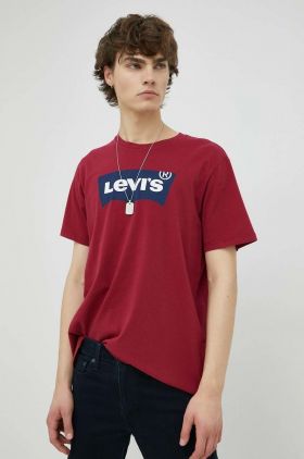 Levi's tricou din bumbac , culoarea bordo, cu imprimeu