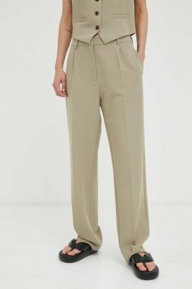 Samsoe Samsoe pantaloni femei, culoarea bej, drept, high waist