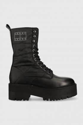 Tommy Jeans bocanci femei, culoarea negru, cu platforma