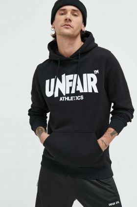 Unfair Athletics hanorac de bumbac barbati, culoarea negru, cu glugă, cu imprimeu