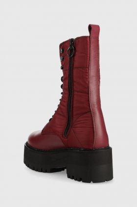 Tommy Jeans bocanci Tommy Jeans Flatform Padded Boot femei, culoarea bordo, cu platforma