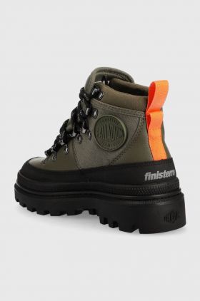 Palladium cizme din piele intoarsa Palladium x Finisterre femei, culoarea verde, cu toc plat