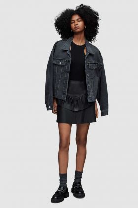 AllSaints fusta de piele culoarea negru, mini, evazati