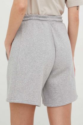 Adidas pantaloni scurti femei, culoarea gri, melanj, high waist