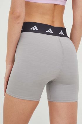 Adidas Performance pantaloni scurți de antrenament Techfit femei, culoarea gri, cu imprimeu, high waist