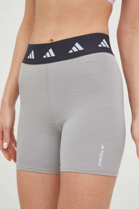 Adidas Performance pantaloni scurți de antrenament Techfit femei, culoarea gri, cu imprimeu, high waist