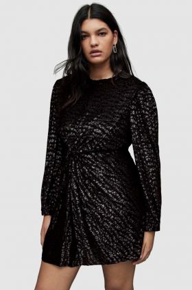 AllSaints rochie culoarea negru, mini, drept