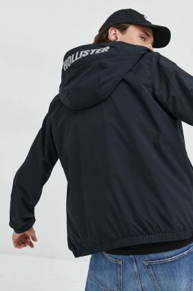 Hollister Co. geaca barbati, culoarea negru, de tranzitie, oversize