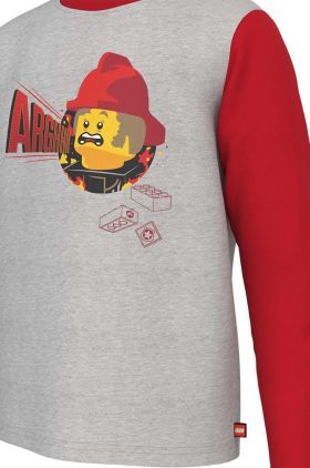 Lego longsleeve din bumbac pentru copii culoarea gri, cu imprimeu