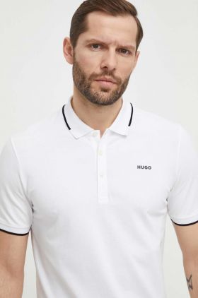 HUGO tricou polo bărbați, culoarea alb, uni 50467344