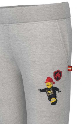 Lego pantaloni de trening din bumbac pentru copii culoarea gri, cu imprimeu