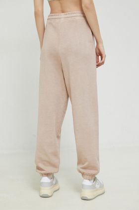 Tommy Jeans pantaloni de trening din bumbac femei, culoarea maro, cu imprimeu