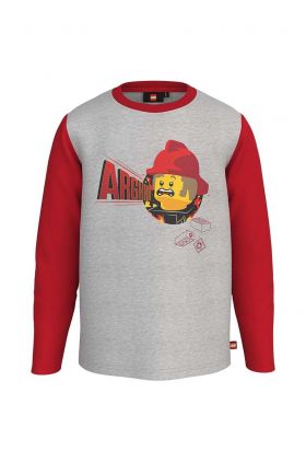 Lego longsleeve din bumbac pentru copii culoarea gri, cu imprimeu