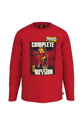 Lego longsleeve din bumbac pentru copii culoarea rosu, cu imprimeu