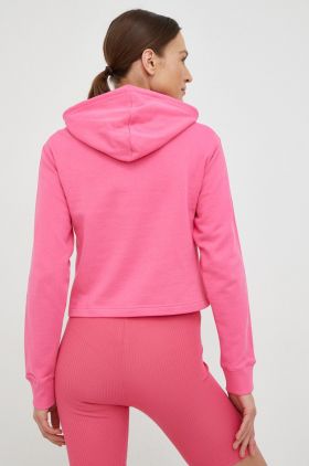 Adidas hanorac de bumbac femei, culoarea roz, cu glugă, cu imprimeu