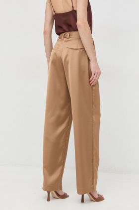 BOSS pantaloni femei, culoarea bej, lat, high waist