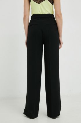 BOSS pantaloni femei, culoarea negru, drept, high waist