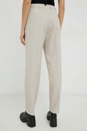 Herskind pantaloni Brandy femei, culoarea bej, drept, high waist