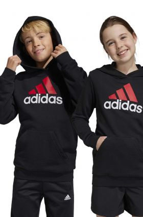 Adidas bluza copii U BL 2 HOODIE culoarea negru, cu glugă, cu imprimeu