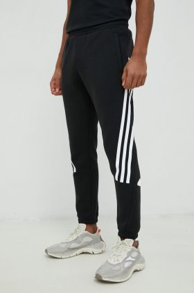 Adidas pantaloni de trening barbati, culoarea negru, cu imprimeu