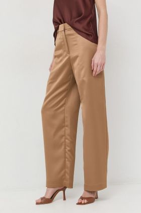 BOSS pantaloni femei, culoarea bej, lat, high waist