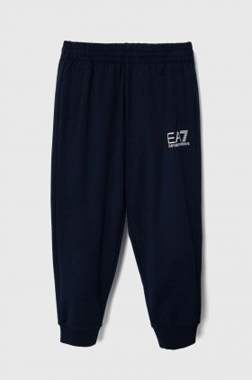 EA7 Emporio Armani pantaloni de trening din bumbac pentru copii culoarea negru, cu imprimeu