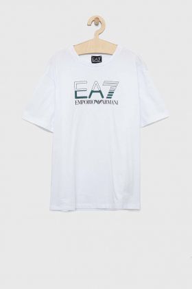 EA7 Emporio Armani tricou de bumbac pentru copii culoarea alb, cu imprimeu