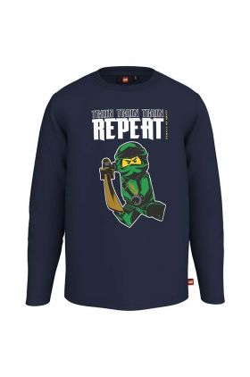 Lego longsleeve din bumbac pentru copii x Ninjago culoarea albastru marin, cu imprimeu