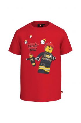 Lego tricou de bumbac pentru copii City culoarea rosu, cu imprimeu