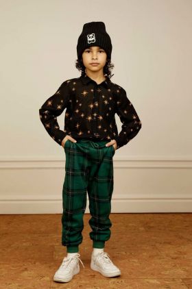 Mini Rodini pantaloni de trening din bumbac pentru copii culoarea verde, modelator